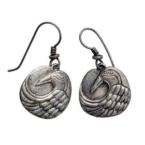 Vintage 90s Signed Laurel Burch "Moondoves" Drop Earrings - Silver